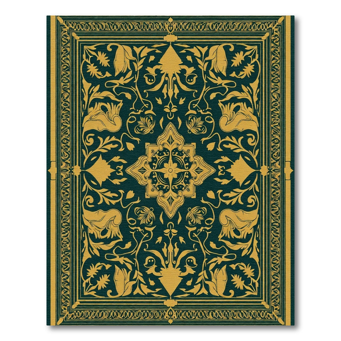 Regal Teal Golden Floral Medallion Rug