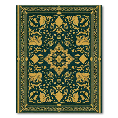 Regal Teal Golden Floral Medallion Rug