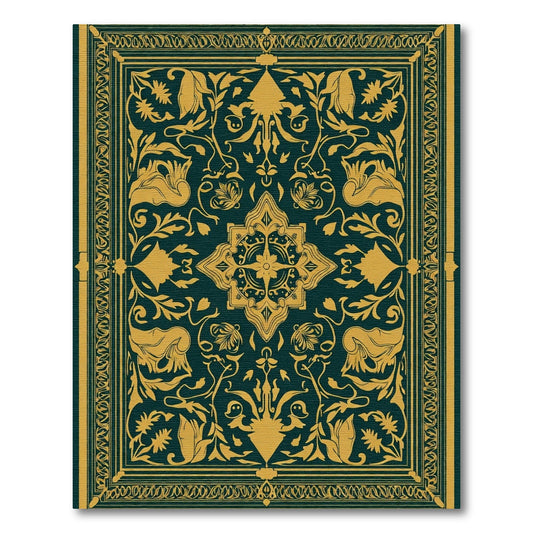 Regal Teal Golden Floral Medallion Rug
