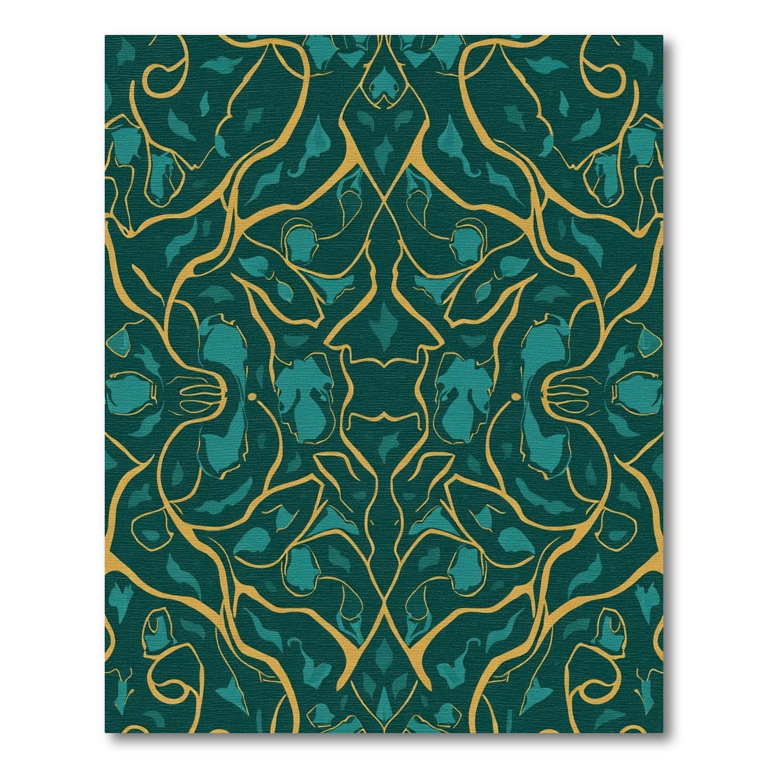 Emerald Teal Golden Vine Swirl Rug