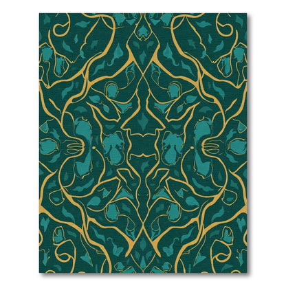 Emerald Teal Golden Vine Swirl Rug