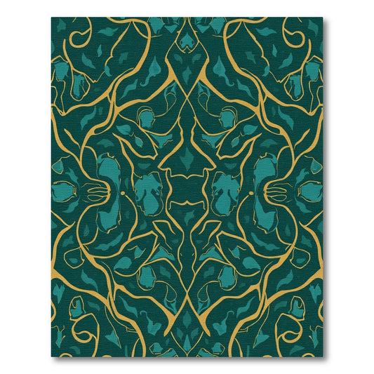 Emerald Teal Golden Vine Swirl Rug