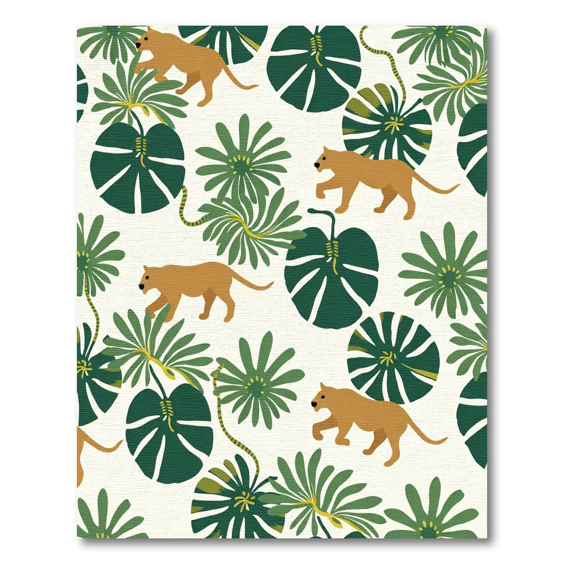 Golden Feline Tropical Leaf Panorama Rug