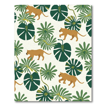 Golden Feline Tropical Leaf Panorama Rug