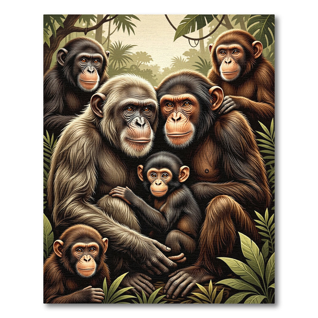 Chimpanzee Family Jungle Portrait Tapestry Rug