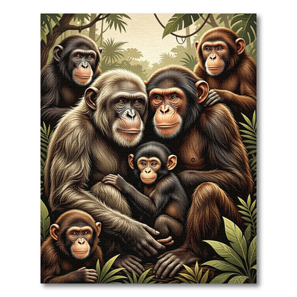 Chimpanzee Family Jungle Portrait Tapestry Rug