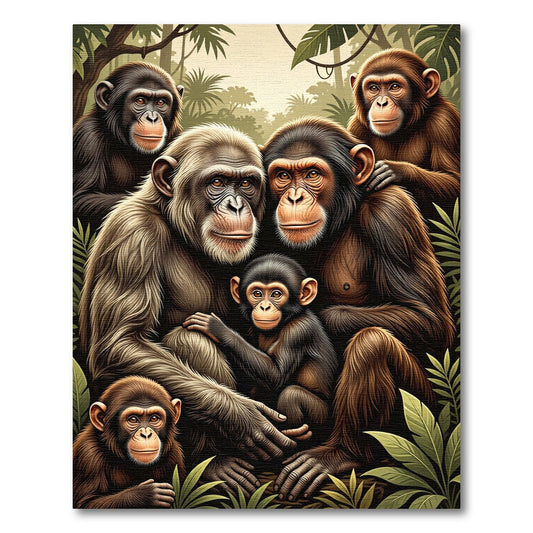 Chimpanzee Family Jungle Portrait Tapestry Rug