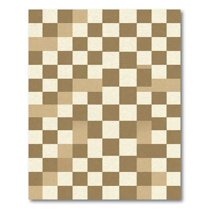 Neutral Tan Checkered Grid Texture Rug
