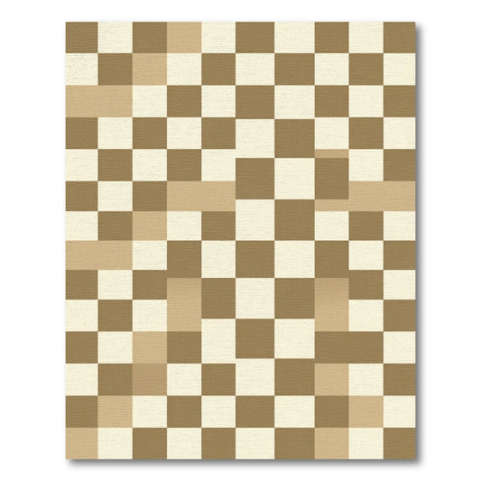 Neutral Tan Checkered Grid Texture Rug
