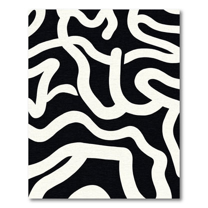 Bold Black White Organic Flow Rug