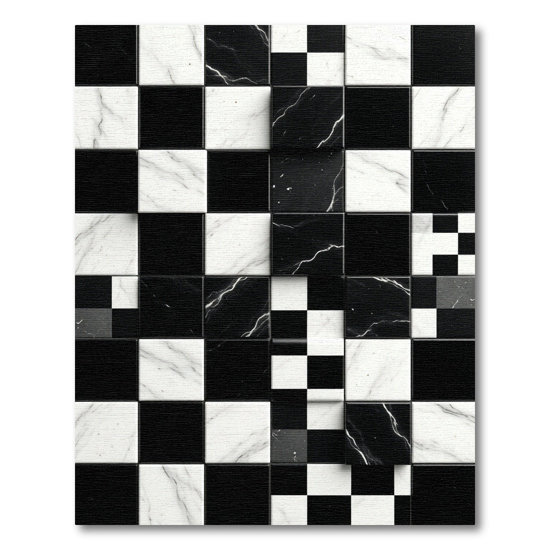Black White Marble Checkerboard Squares Rug