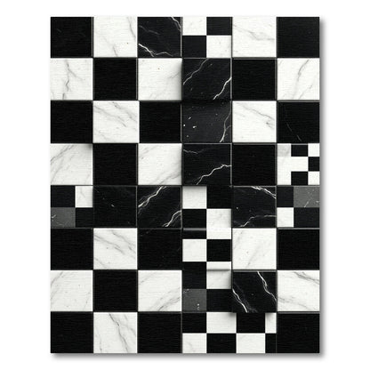 Black White Marble Checkerboard Squares Rug