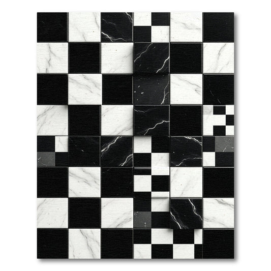 Black White Marble Checkerboard Squares Rug