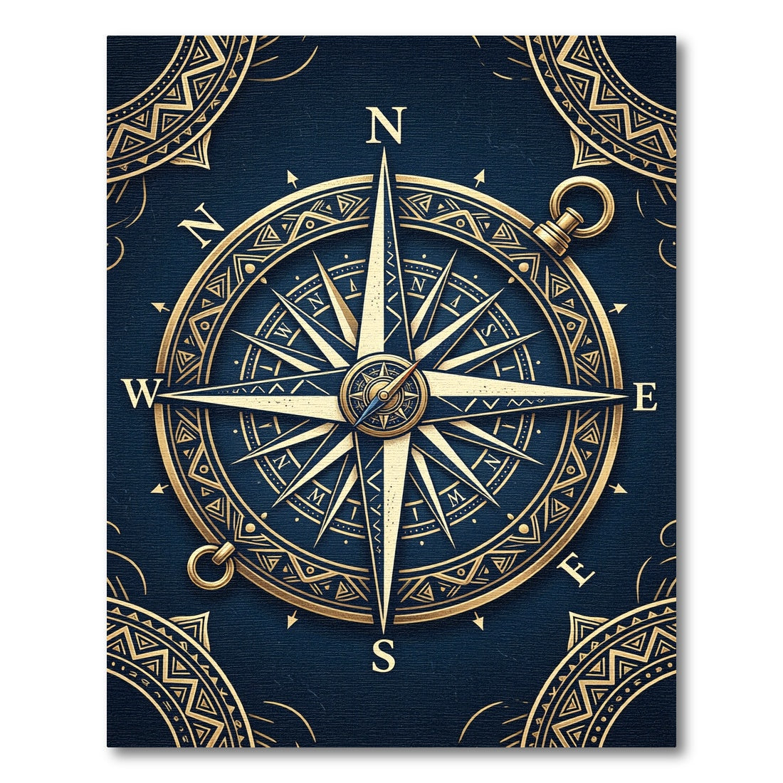 Golden Compass Nautical Navy Medallion Rug