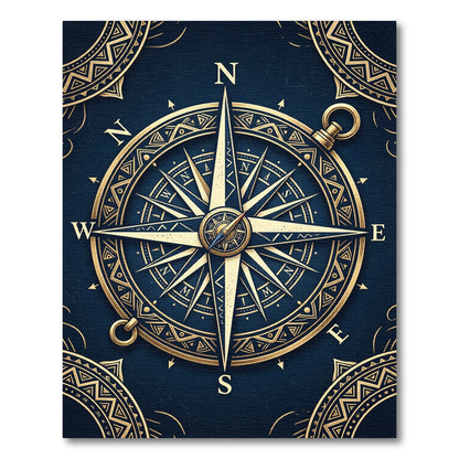 Golden Compass Nautical Navy Medallion Rug