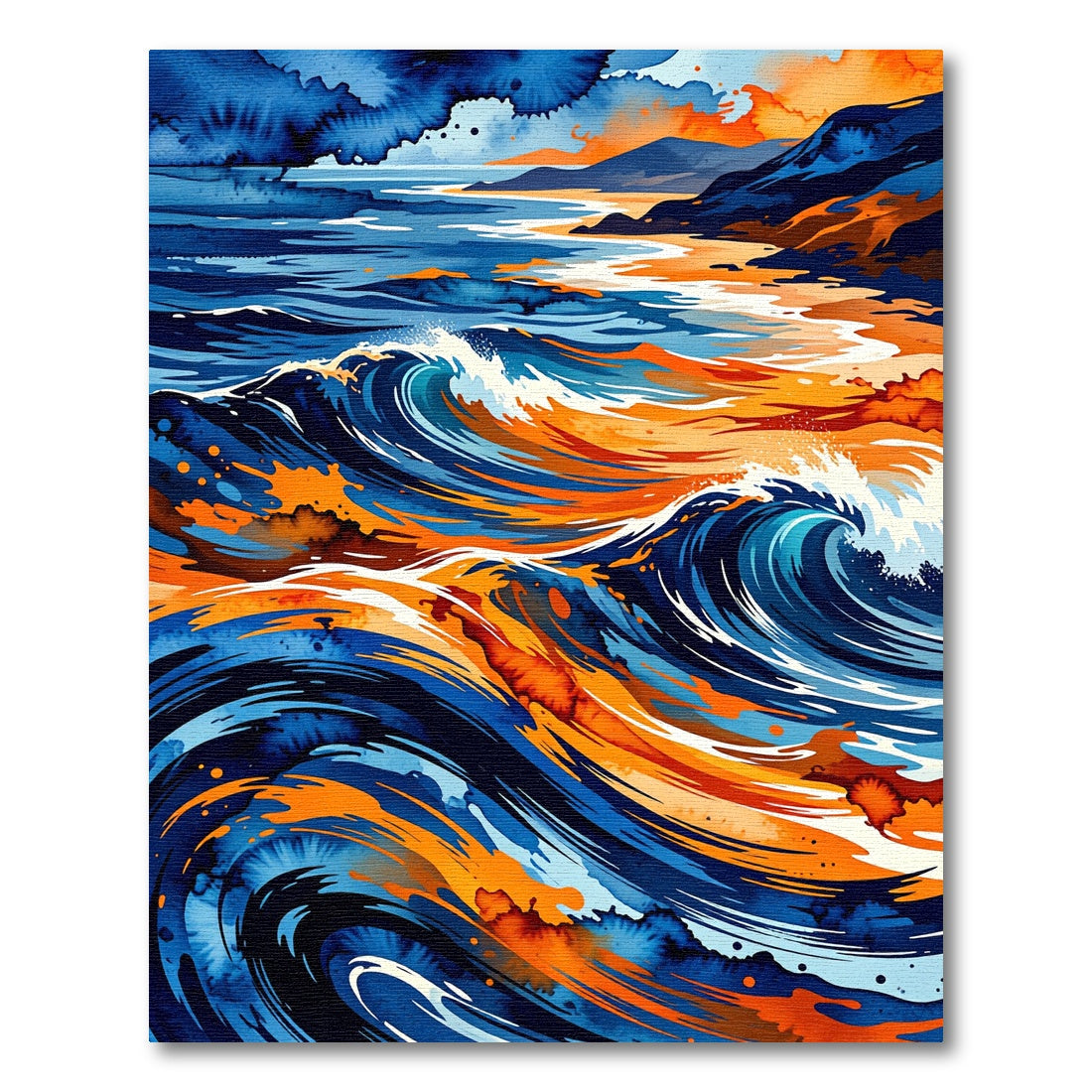 Abstract Ocean Wave Sunset Art Rug