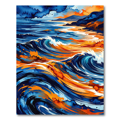 Abstract Ocean Wave Sunset Art Rug