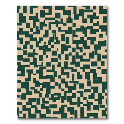 Green Tan Abstract Square Collage Rug