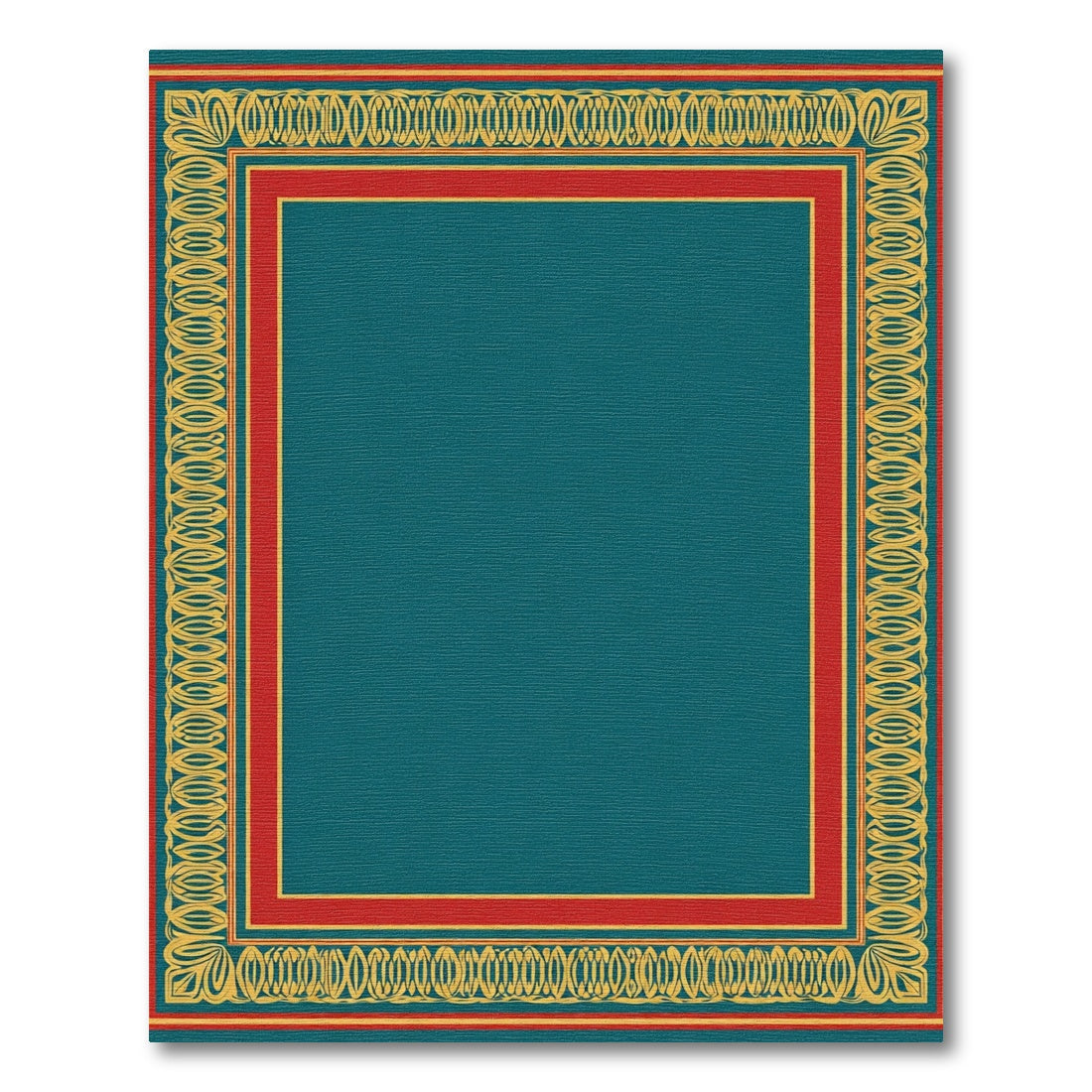 Teal Red Yellow Ornamental Border Rug