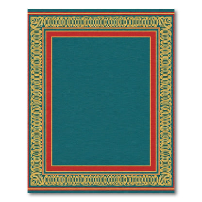 Teal Red Yellow Ornamental Border Rug