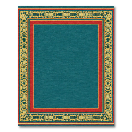 Teal Red Yellow Ornamental Border Rug