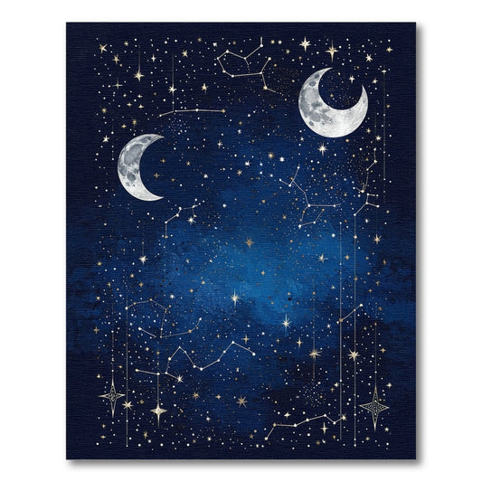 Navy Starry Constellation Crescent Moons Rug