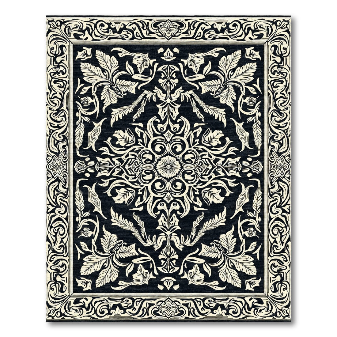 Black Ivory Scrollwork Floral Medallion Rug