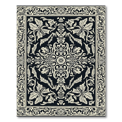 Black Ivory Scrollwork Floral Medallion Rug