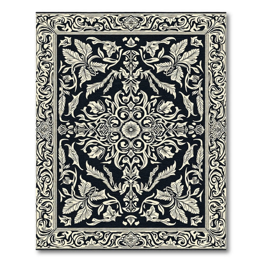 Black Ivory Scrollwork Floral Medallion Rug