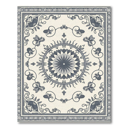 Ivory Navy Floral Medallion Border Rug