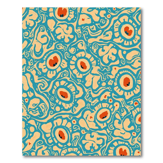 Teal Orange Abstract Eye Floral Rug