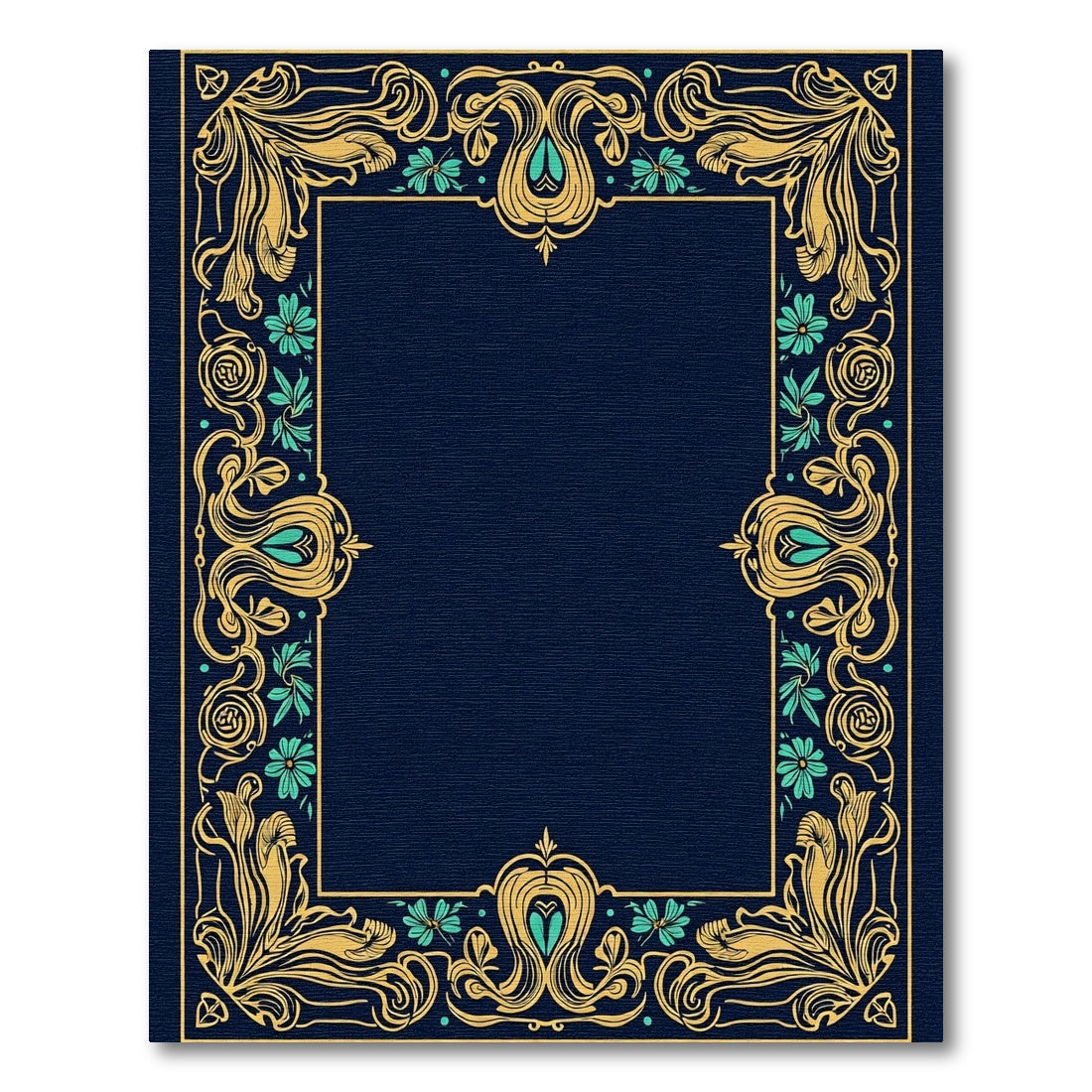 Golden Teal Floral Victorian Frame Rug