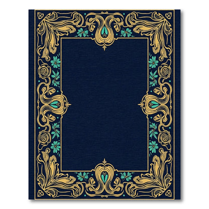 Golden Teal Floral Victorian Frame Rug