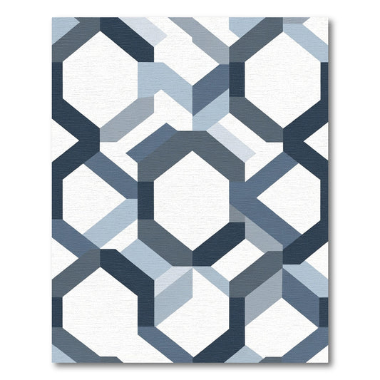 Geometric Hexagon Blue Slate Rug