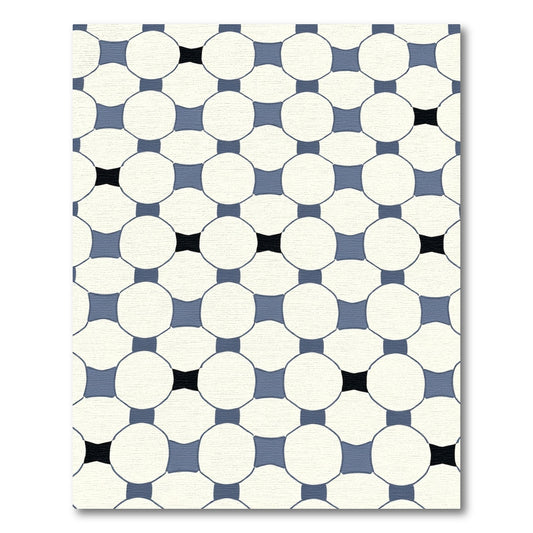 Cream Blue Interlocking Circles Rug