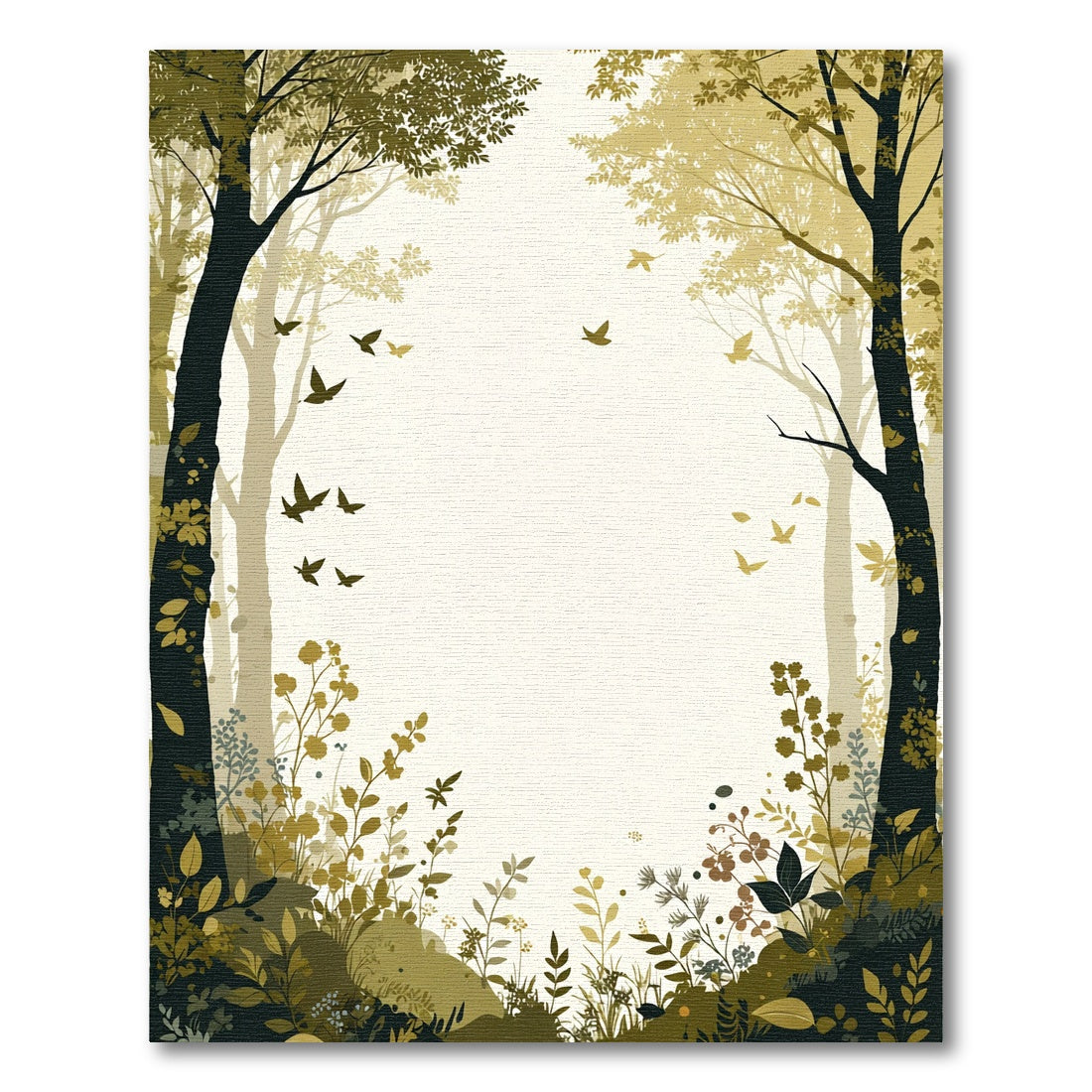 Golden Forest Canopy With Flying Birds Rug
