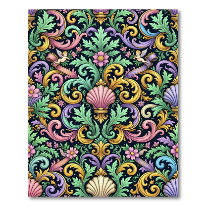 Ornate Pastel Baroque Shell Scroll Rug