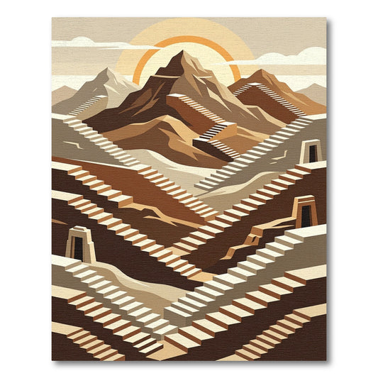 Earthy Tone Geometric Mountain Stairway Rug