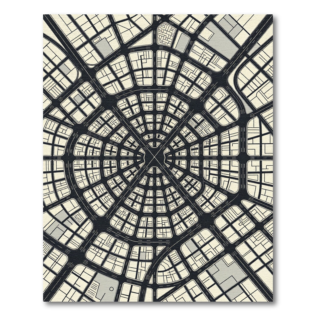 Modern Circular Monochrome Geometric City Map Rug