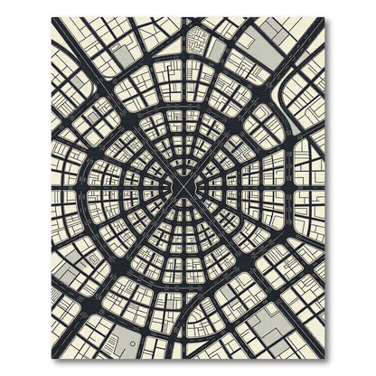 Modern Circular Monochrome Geometric City Map Rug