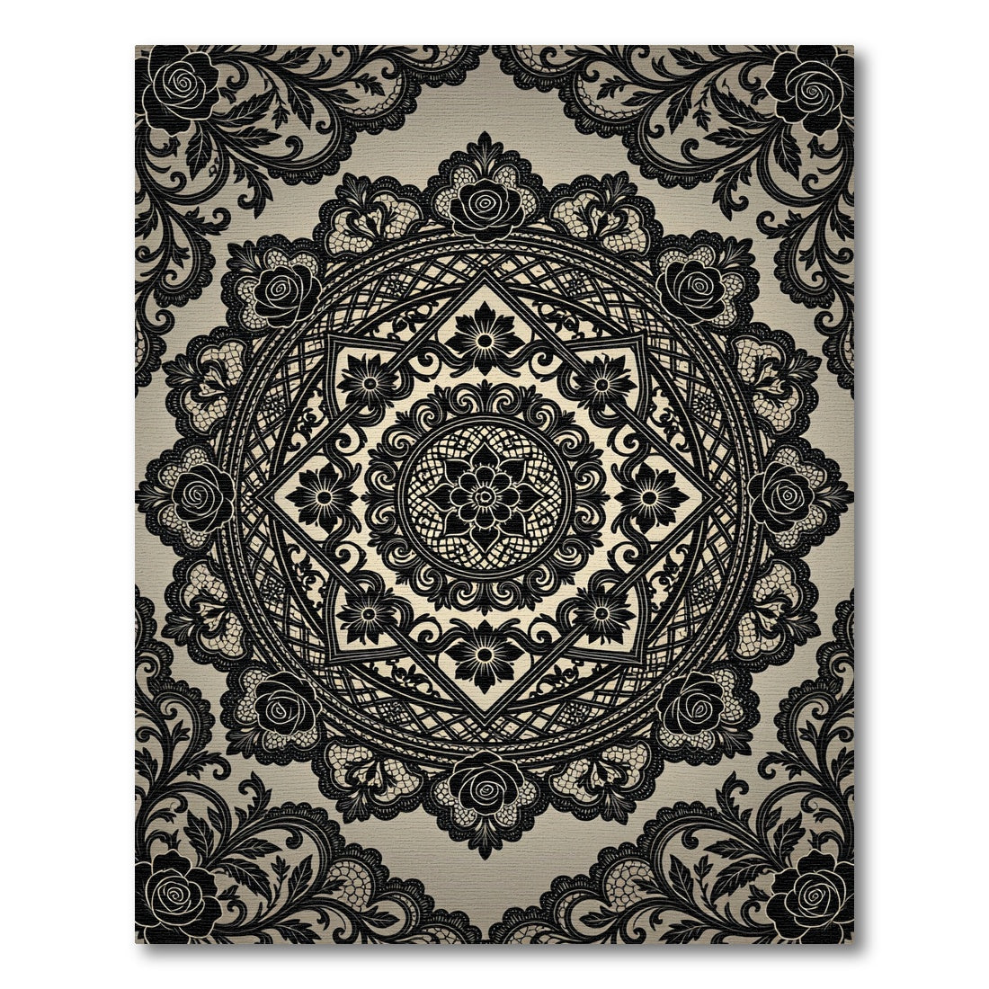 Black Lace Rose Medallion Rug
