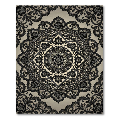 Black Lace Rose Medallion Rug