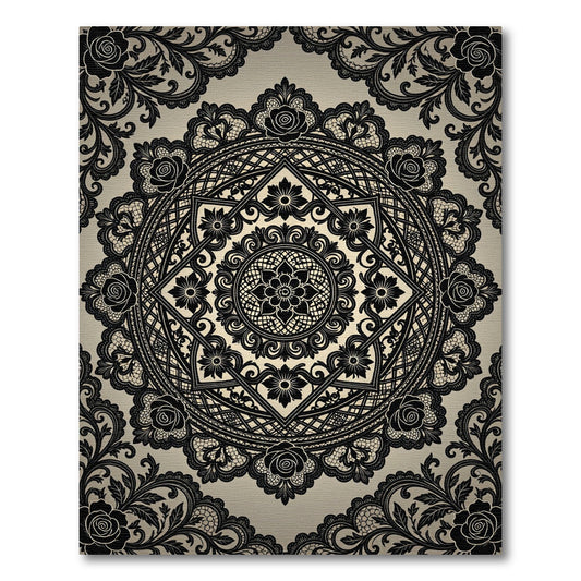 Black Lace Rose Medallion Rug