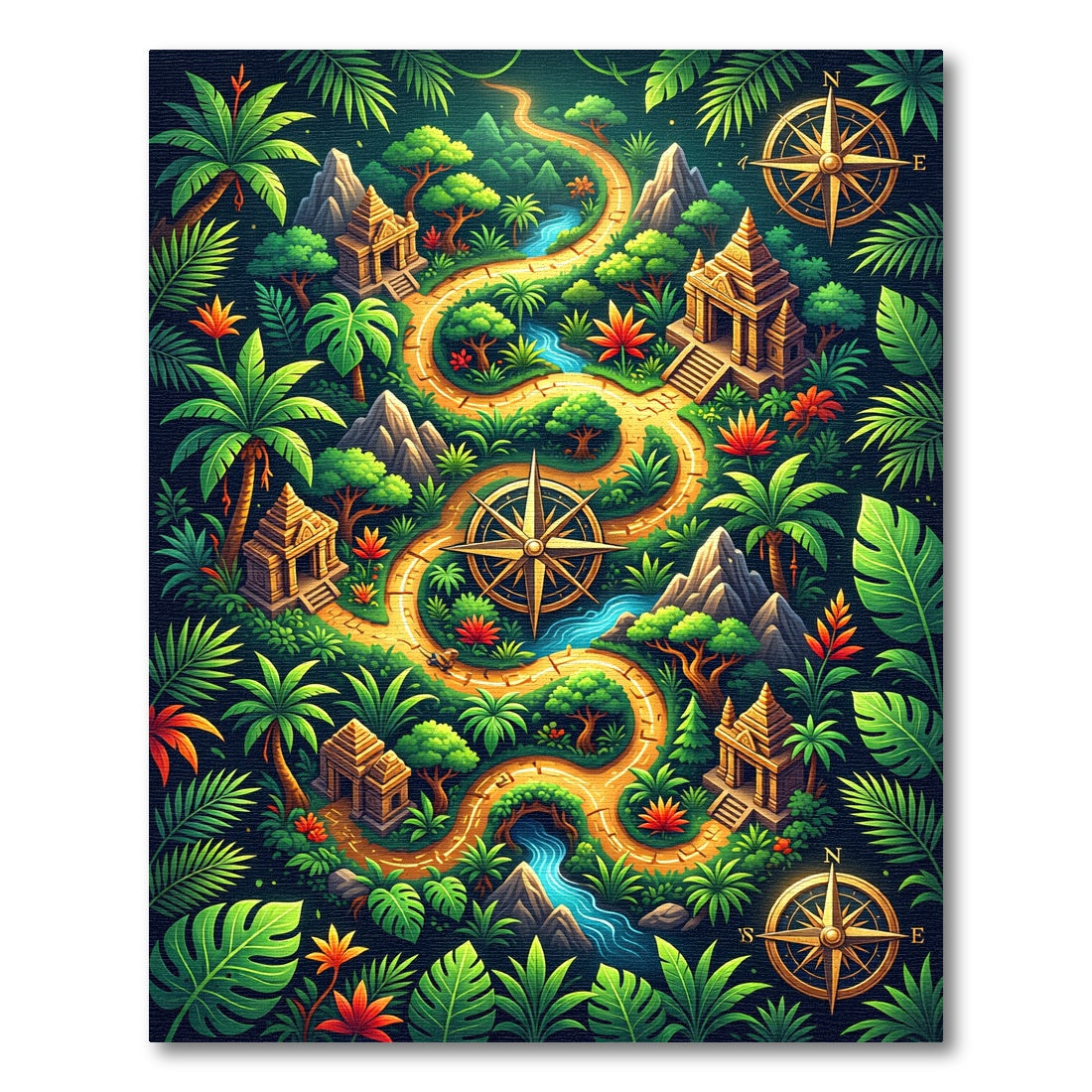 Lush Tropical Golden Trail Temple Compass Rug