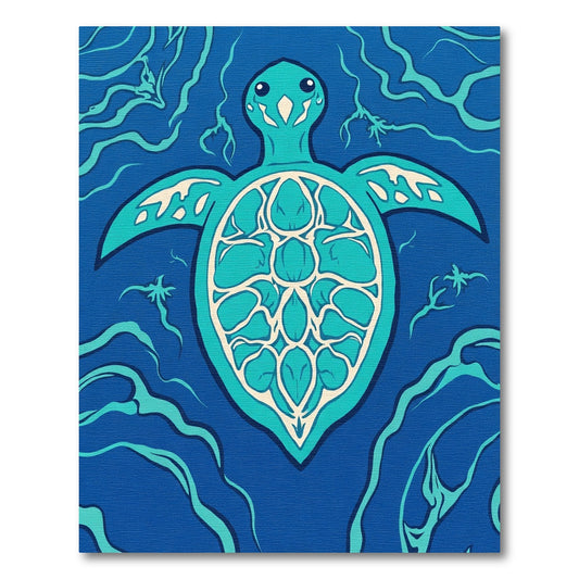 Coastal Sea Turtle Abstract Ocean Waves Rug