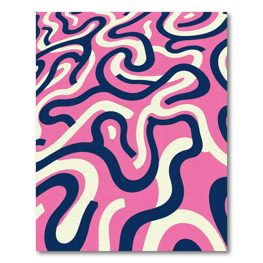 Pink White Navy Swirling Lines Rug