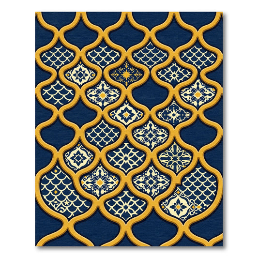 Regal Navy and Gold Lattice Scroll Rug