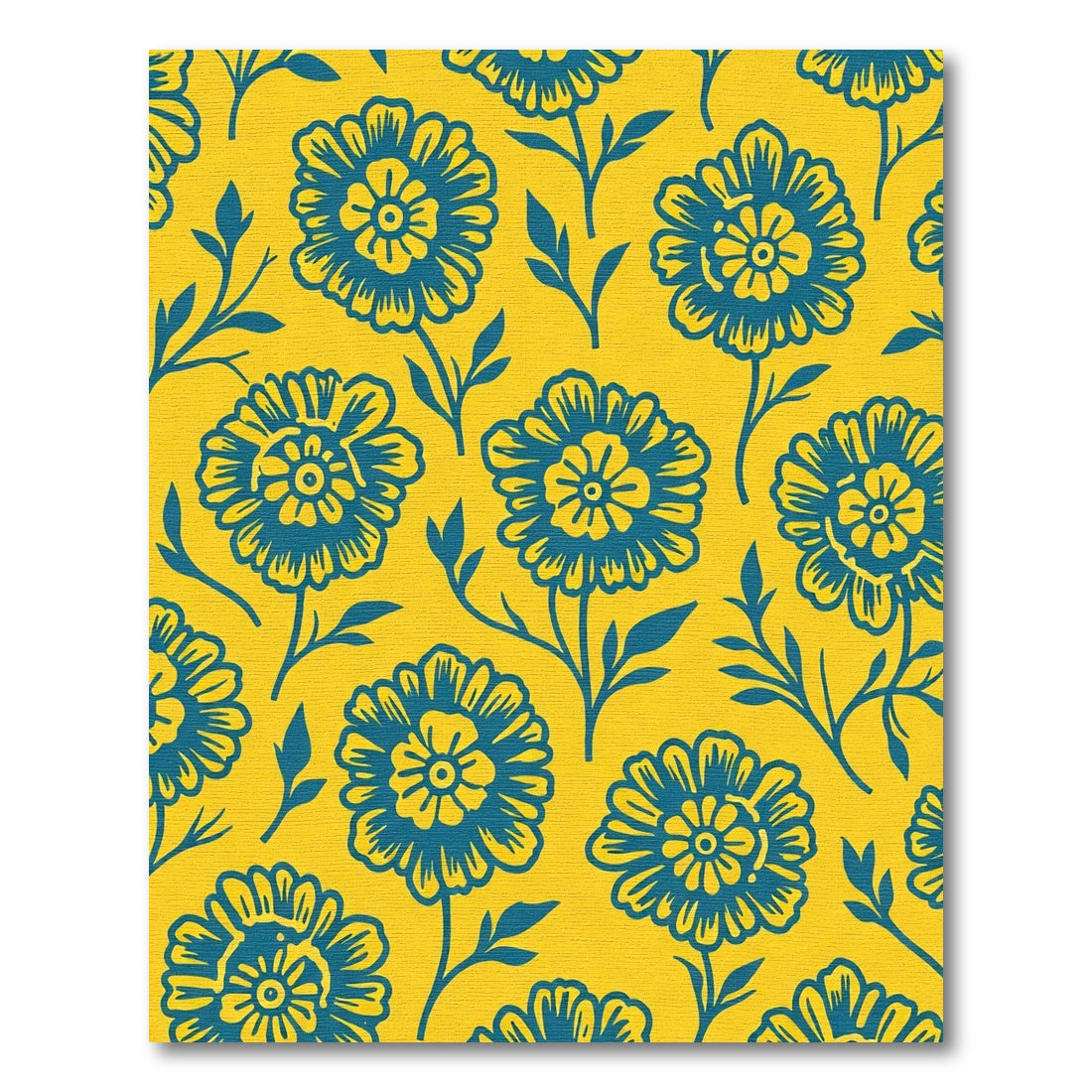 Bold Teal Floral Marigold Yellow Rug