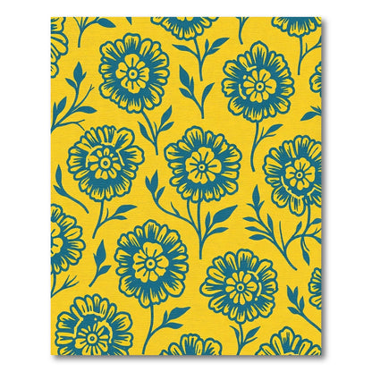 Bold Teal Floral Marigold Yellow Rug