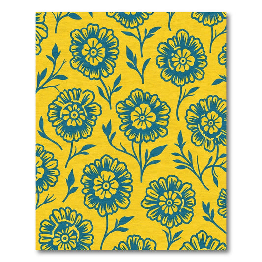 Bold Teal Floral Marigold Yellow Rug